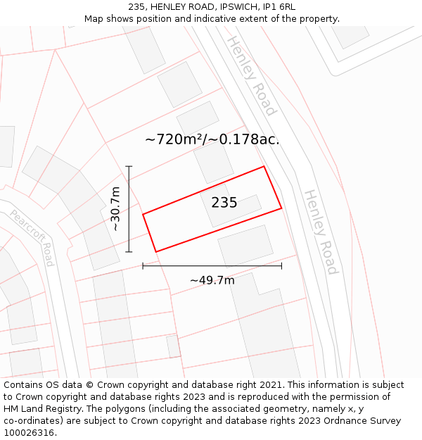 235, HENLEY ROAD, IPSWICH, IP1 6RL: Plot and title map