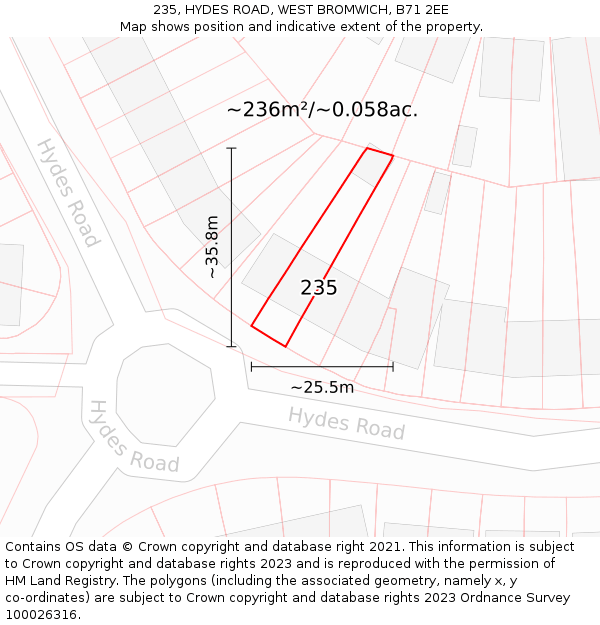 235, HYDES ROAD, WEST BROMWICH, B71 2EE: Plot and title map