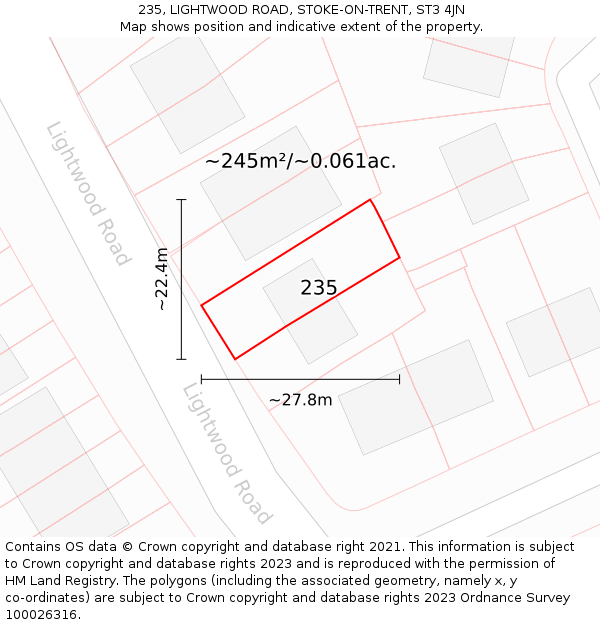235, LIGHTWOOD ROAD, STOKE-ON-TRENT, ST3 4JN: Plot and title map