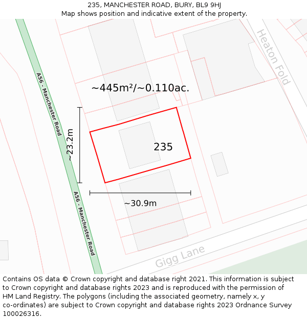 235, MANCHESTER ROAD, BURY, BL9 9HJ: Plot and title map