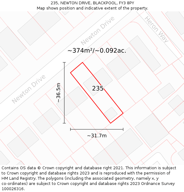 235, NEWTON DRIVE, BLACKPOOL, FY3 8PY: Plot and title map