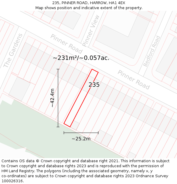 235, PINNER ROAD, HARROW, HA1 4EX: Plot and title map