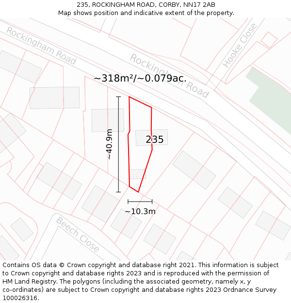 235, ROCKINGHAM ROAD, CORBY, NN17 2AB: Plot and title map