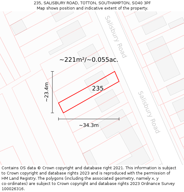 235, SALISBURY ROAD, TOTTON, SOUTHAMPTON, SO40 3PF: Plot and title map