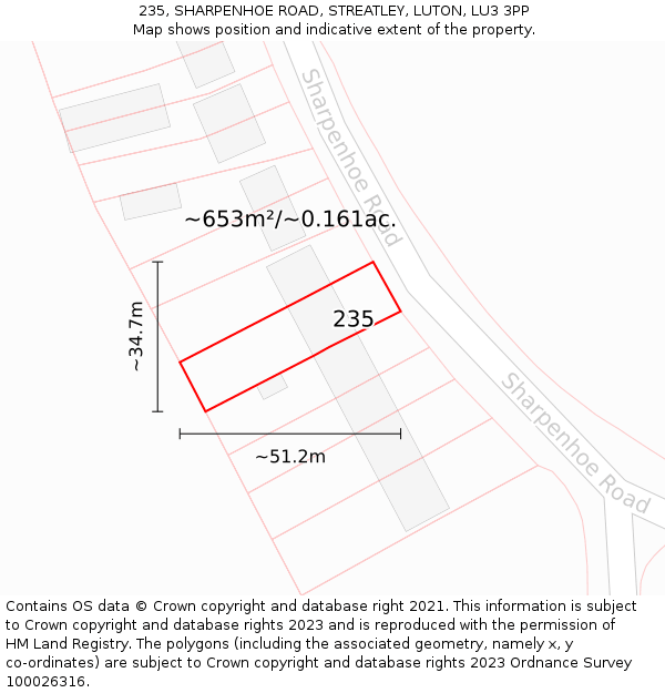 235, SHARPENHOE ROAD, STREATLEY, LUTON, LU3 3PP: Plot and title map