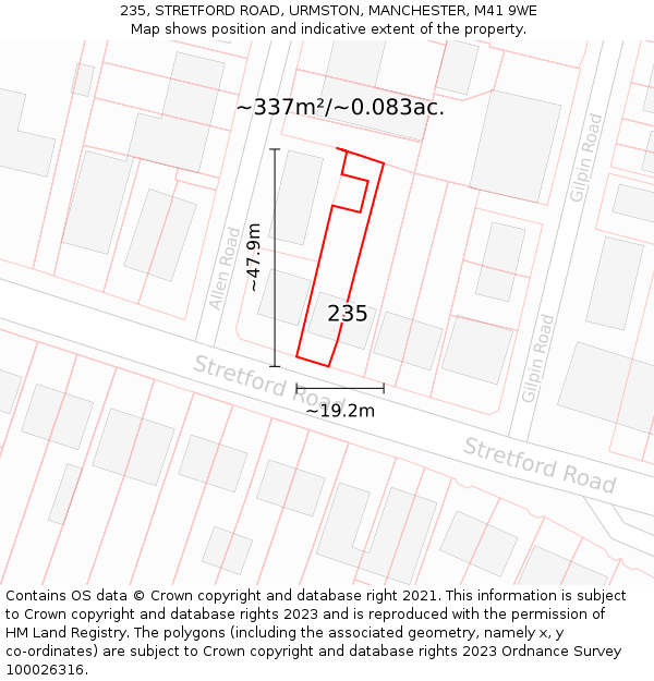 235, STRETFORD ROAD, URMSTON, MANCHESTER, M41 9WE: Plot and title map