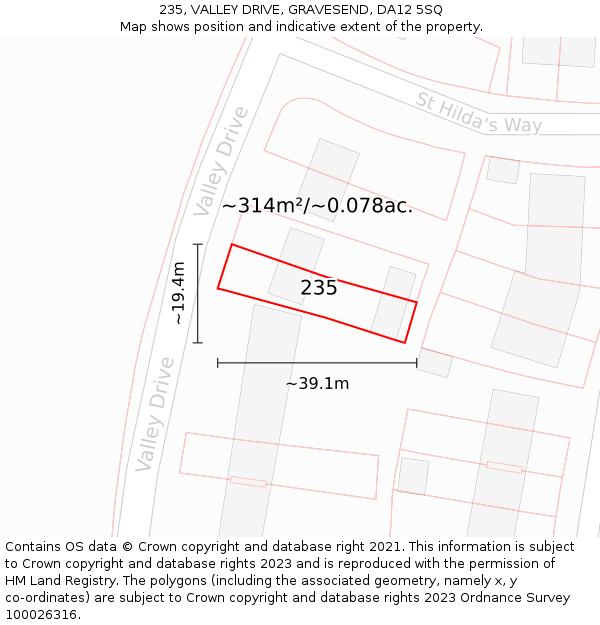 235, VALLEY DRIVE, GRAVESEND, DA12 5SQ: Plot and title map