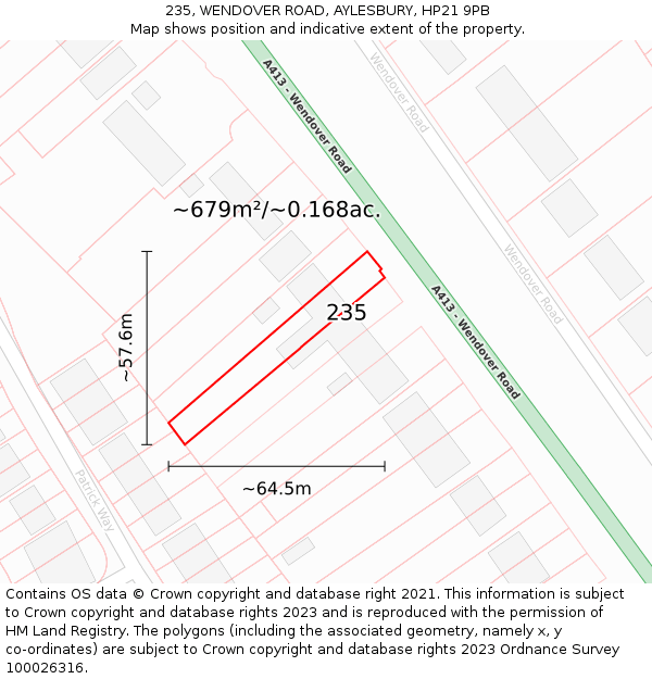 235, WENDOVER ROAD, AYLESBURY, HP21 9PB: Plot and title map