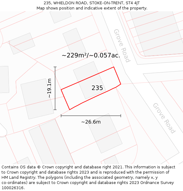 235, WHIELDON ROAD, STOKE-ON-TRENT, ST4 4JT: Plot and title map