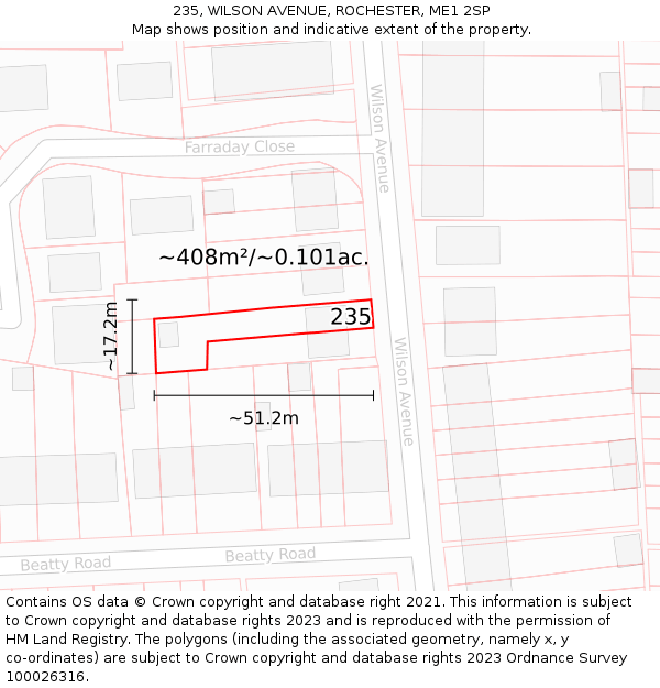 235, WILSON AVENUE, ROCHESTER, ME1 2SP: Plot and title map