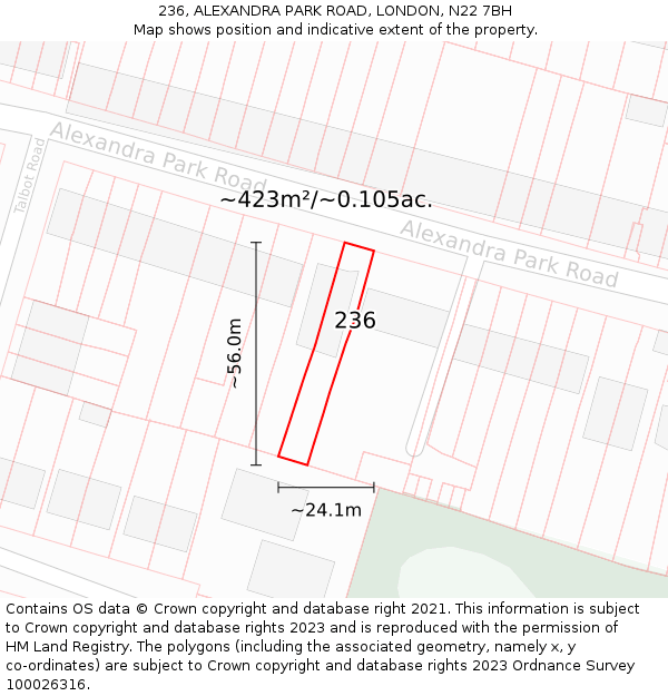 236, ALEXANDRA PARK ROAD, LONDON, N22 7BH: Plot and title map