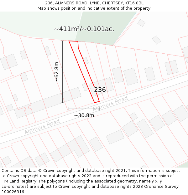 236, ALMNERS ROAD, LYNE, CHERTSEY, KT16 0BL: Plot and title map