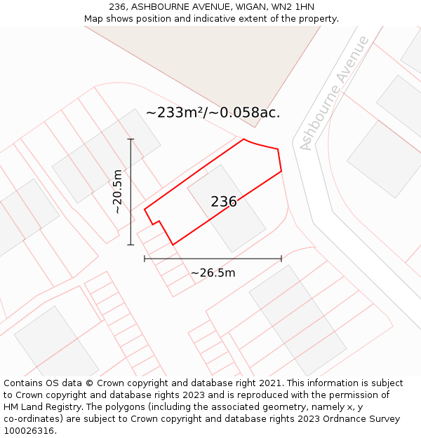 236, ASHBOURNE AVENUE, WIGAN, WN2 1HN: Plot and title map