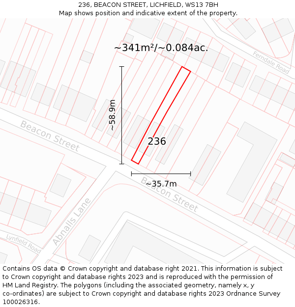 236, BEACON STREET, LICHFIELD, WS13 7BH: Plot and title map