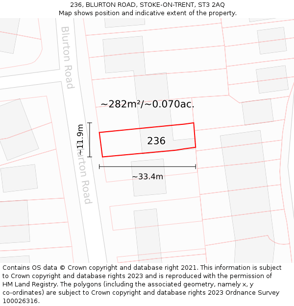 236, BLURTON ROAD, STOKE-ON-TRENT, ST3 2AQ: Plot and title map