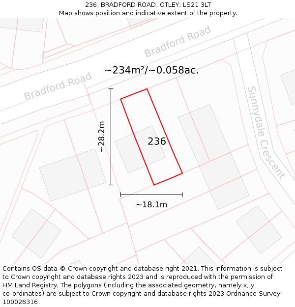 236, BRADFORD ROAD, OTLEY, LS21 3LT: Plot and title map