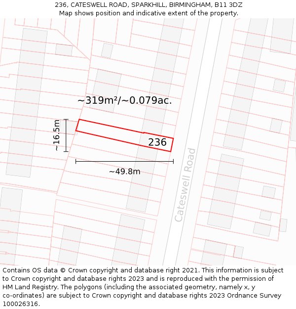 236, CATESWELL ROAD, SPARKHILL, BIRMINGHAM, B11 3DZ: Plot and title map