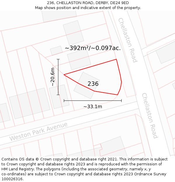 236, CHELLASTON ROAD, DERBY, DE24 9ED: Plot and title map