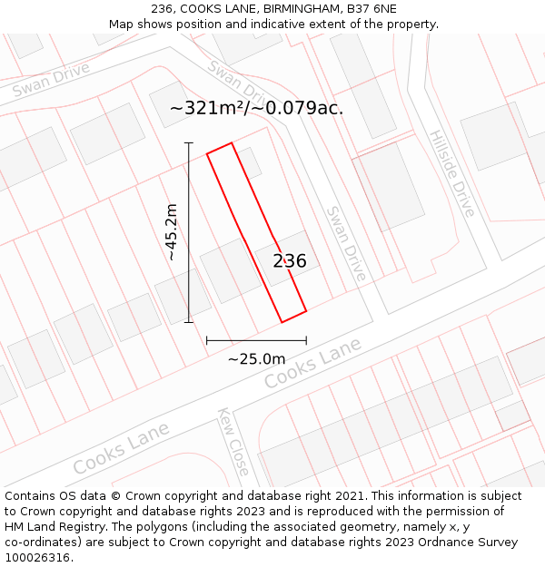 236, COOKS LANE, BIRMINGHAM, B37 6NE: Plot and title map