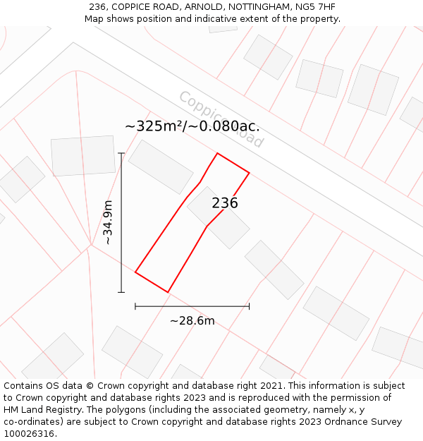 236, COPPICE ROAD, ARNOLD, NOTTINGHAM, NG5 7HF: Plot and title map