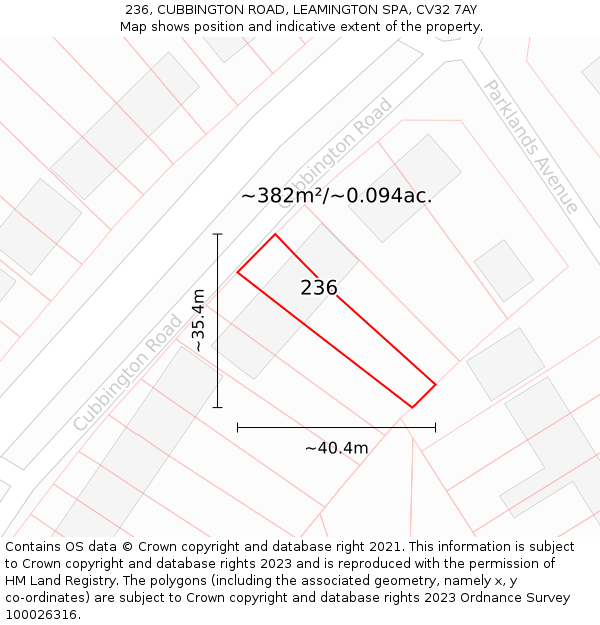 236, CUBBINGTON ROAD, LEAMINGTON SPA, CV32 7AY: Plot and title map