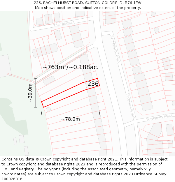 236, EACHELHURST ROAD, SUTTON COLDFIELD, B76 1EW: Plot and title map