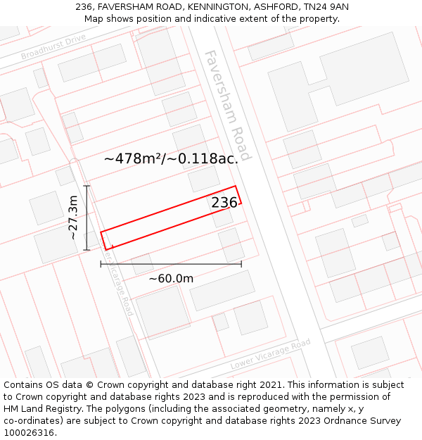 236, FAVERSHAM ROAD, KENNINGTON, ASHFORD, TN24 9AN: Plot and title map