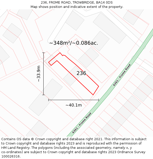 236, FROME ROAD, TROWBRIDGE, BA14 0DS: Plot and title map