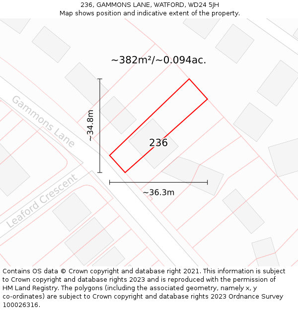 236, GAMMONS LANE, WATFORD, WD24 5JH: Plot and title map