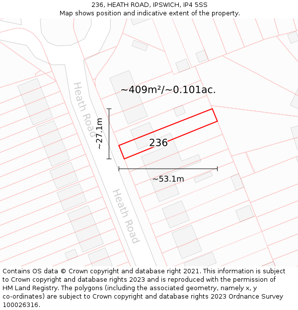 236, HEATH ROAD, IPSWICH, IP4 5SS: Plot and title map