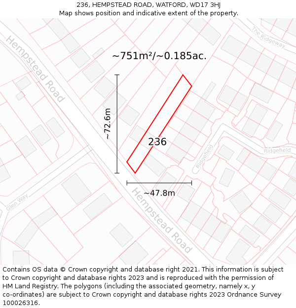 236, HEMPSTEAD ROAD, WATFORD, WD17 3HJ: Plot and title map