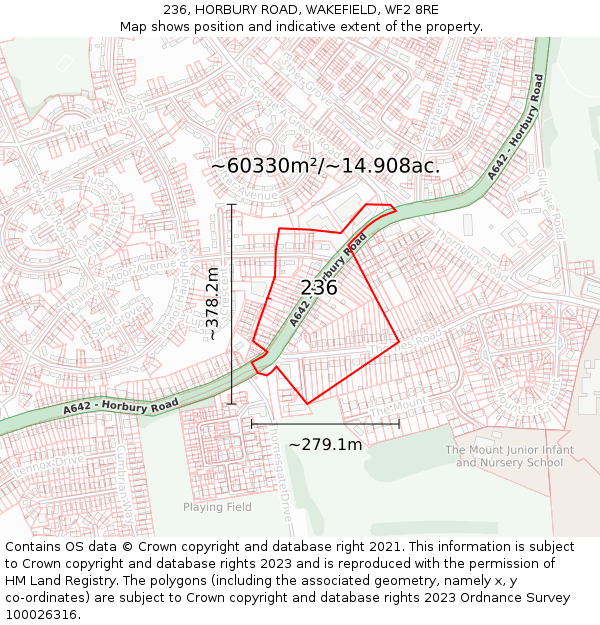 236, HORBURY ROAD, WAKEFIELD, WF2 8RE: Plot and title map