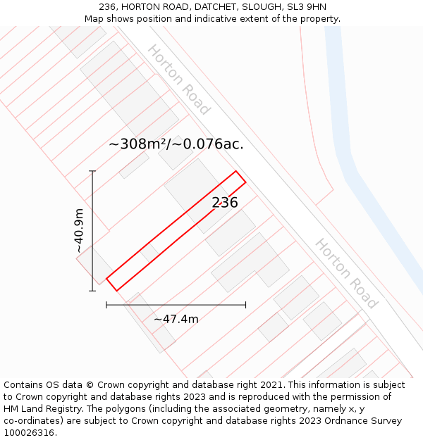 236, HORTON ROAD, DATCHET, SLOUGH, SL3 9HN: Plot and title map