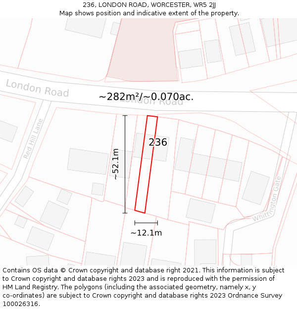 236, LONDON ROAD, WORCESTER, WR5 2JJ: Plot and title map