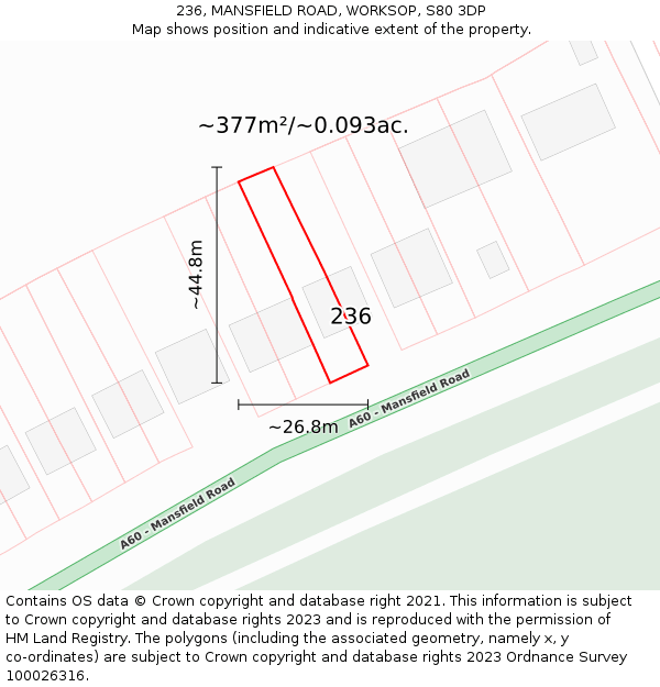 236, MANSFIELD ROAD, WORKSOP, S80 3DP: Plot and title map