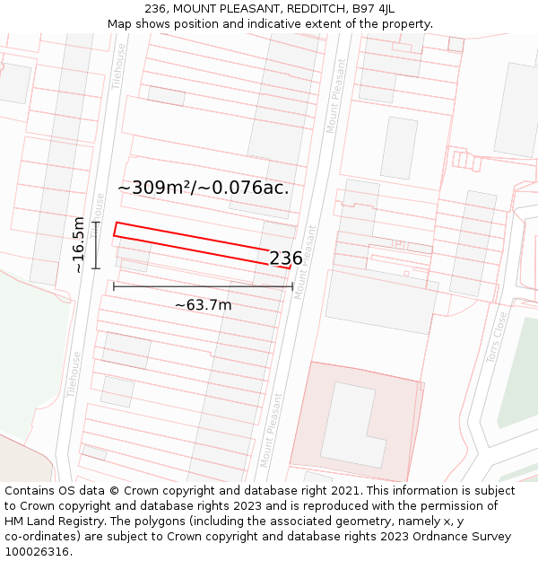 236, MOUNT PLEASANT, REDDITCH, B97 4JL: Plot and title map