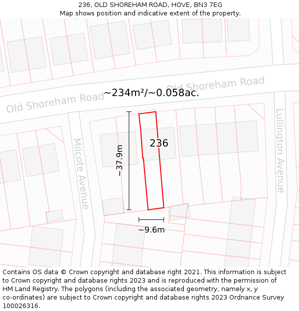 236, OLD SHOREHAM ROAD, HOVE, BN3 7EG: Plot and title map