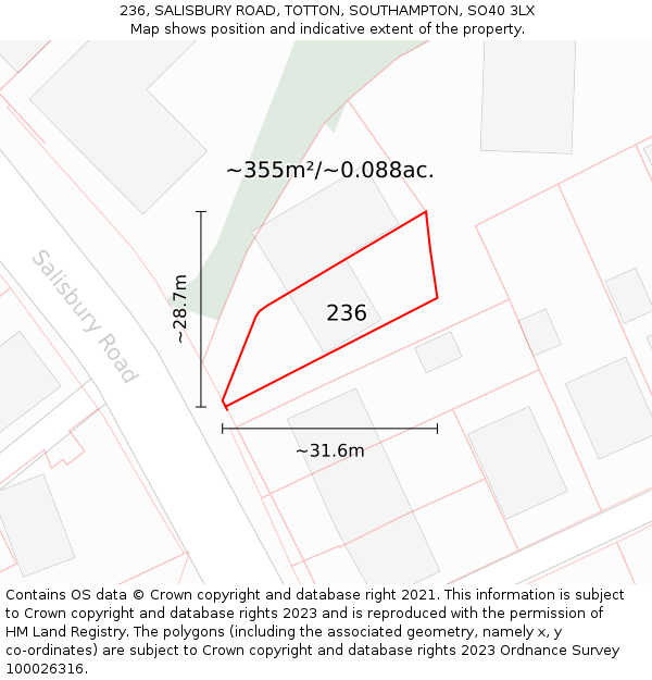 236, SALISBURY ROAD, TOTTON, SOUTHAMPTON, SO40 3LX: Plot and title map