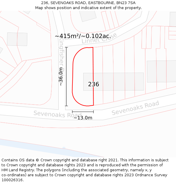 236, SEVENOAKS ROAD, EASTBOURNE, BN23 7SA: Plot and title map