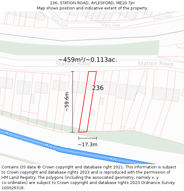 236, STATION ROAD, AYLESFORD, ME20 7JH: Plot and title map