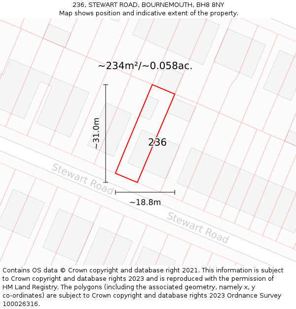 236, STEWART ROAD, BOURNEMOUTH, BH8 8NY: Plot and title map