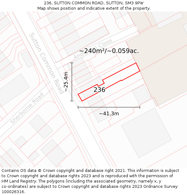 236, SUTTON COMMON ROAD, SUTTON, SM3 9PW: Plot and title map