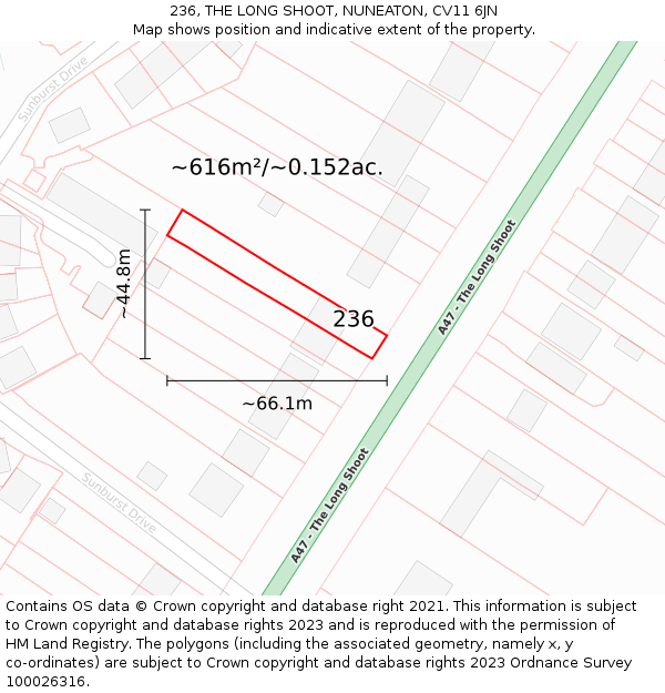 236, THE LONG SHOOT, NUNEATON, CV11 6JN: Plot and title map