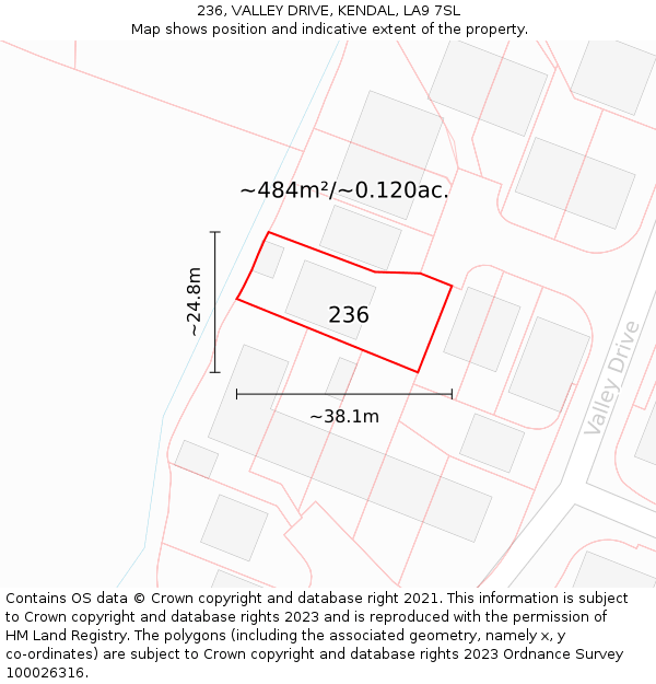 236, VALLEY DRIVE, KENDAL, LA9 7SL: Plot and title map