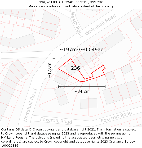 236, WHITEHALL ROAD, BRISTOL, BS5 7BG: Plot and title map