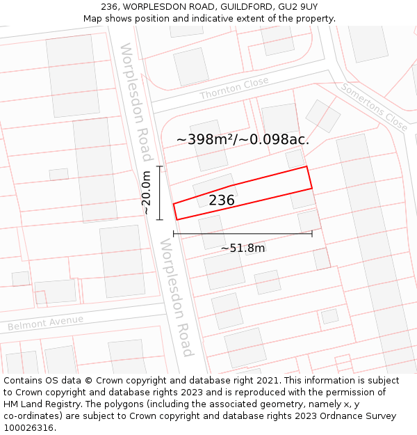 236, WORPLESDON ROAD, GUILDFORD, GU2 9UY: Plot and title map