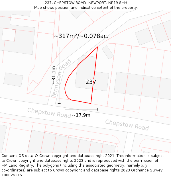 237, CHEPSTOW ROAD, NEWPORT, NP19 8HH: Plot and title map