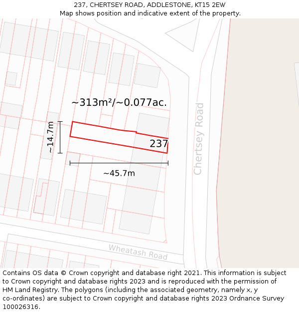 237, CHERTSEY ROAD, ADDLESTONE, KT15 2EW: Plot and title map