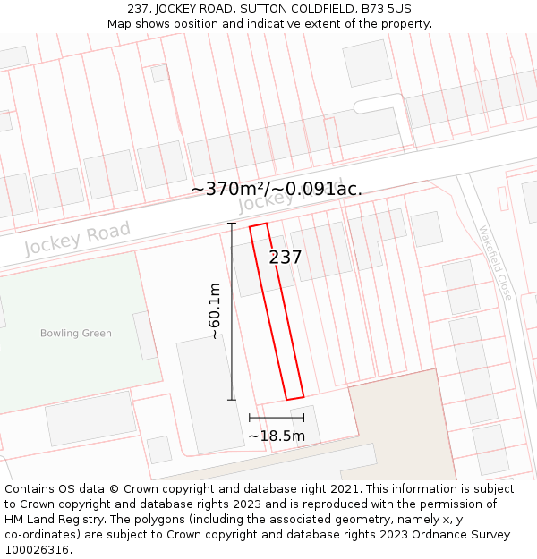 237, JOCKEY ROAD, SUTTON COLDFIELD, B73 5US: Plot and title map