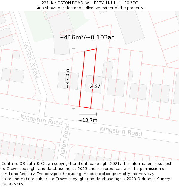 237, KINGSTON ROAD, WILLERBY, HULL, HU10 6PG: Plot and title map